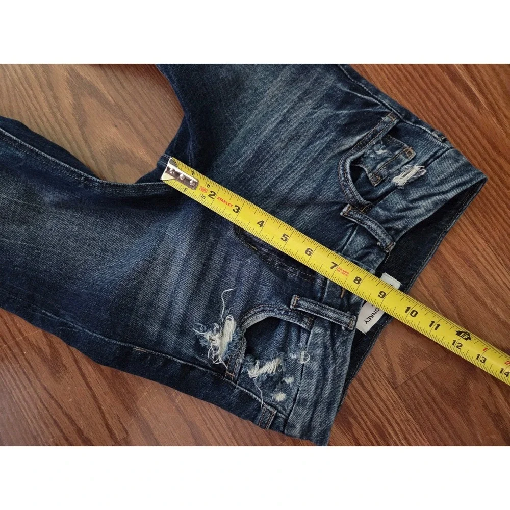 Flying Monkey Youth Girls Mid Rise Flare Jeans Dark Wash Distressed Raw Hem 10